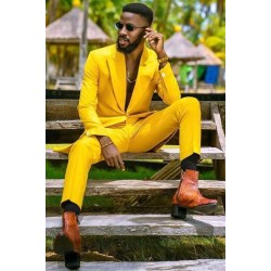 Yellow Peaked Lapel One Button Men Suits for Prom