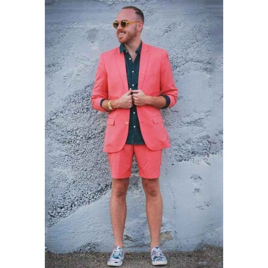 Orange Notched Lapel Men Suit with Short Pants