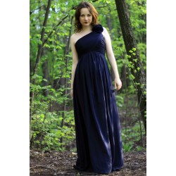 A-line One-shoulder Floor Length Chiffon Handmade Flower Bridesmaid Dress