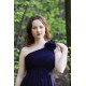 A-line One-shoulder Floor Length Chiffon Handmade Flower Bridesmaid Dress