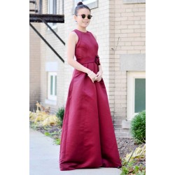 A-line Small Round Collar Floor Length Charmuse Bridesmaid Dress