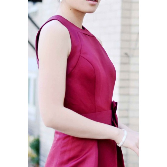 A-line Small Round Collar Floor Length Charmuse Bridesmaid Dress