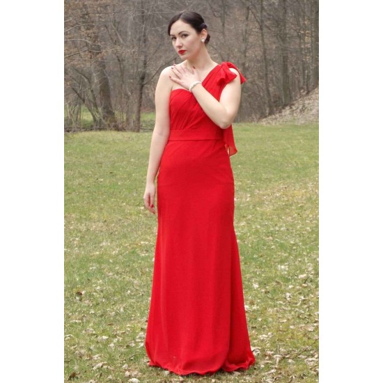Sheath One-shoulder Floor Length Chiffon Sleeveless Bridesmaid Dress