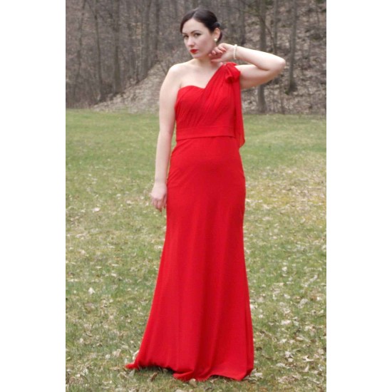 Sheath One-shoulder Floor Length Chiffon Sleeveless Bridesmaid Dress