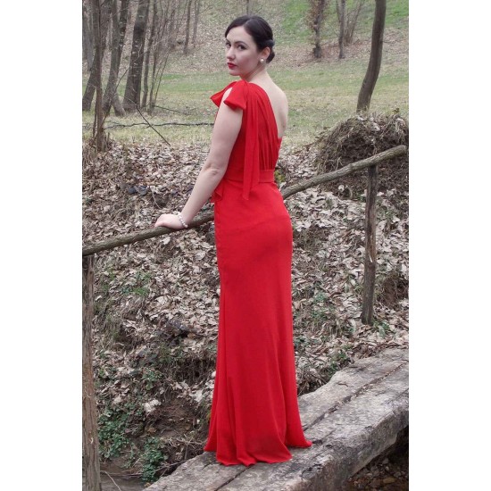 Sheath One-shoulder Floor Length Chiffon Sleeveless Bridesmaid Dress