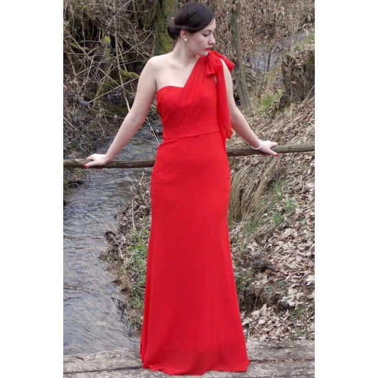 Sheath One-shoulder Floor Length Chiffon Sleeveless Bridesmaid Dress