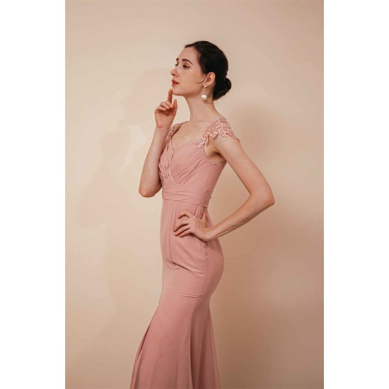 Dusty Pink Cap sleeves Chiffon Column Evening Dress