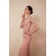 Dusty Pink Cap sleeves Chiffon Column Evening Dress