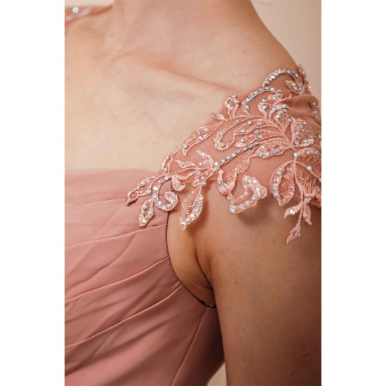 Dusty Pink Cap sleeves Chiffon Column Evening Dress