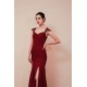 Burgundy Beaded Cap sleeves Chiffon Column Evening Dress