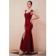 Burgundy Beaded Cap sleeves Chiffon Column Evening Dress