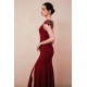 Burgundy Beaded Cap sleeves Chiffon Column Evening Dress