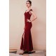 Burgundy Beaded Cap sleeves Chiffon Column Evening Dress