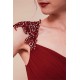 Burgundy Beaded Cap sleeves Chiffon Column Evening Dress