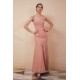 Burgundy Beaded Cap sleeves Chiffon Column Evening Dress