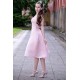 A-line Halter Round Collar Tea Length Chiffon Sleeveless Bridesmaid Dress