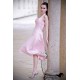 A-line Halter Round Collar Tea Length Chiffon Sleeveless Bridesmaid Dress