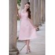 A-line Halter Round Collar Tea Length Chiffon Sleeveless Bridesmaid Dress