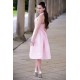 A-line Halter Round Collar Tea Length Chiffon Sleeveless Bridesmaid Dress