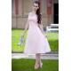 A-line Halter Round Collar Tea Length Chiffon Sleeveless Bridesmaid Dress