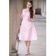 A-line Halter Round Collar Tea Length Chiffon Sleeveless Bridesmaid Dress