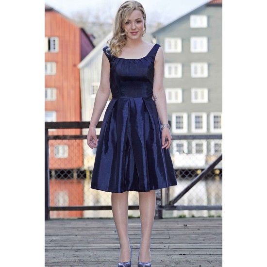 A-line Small Round Collar Knee Length Charmuse Bridesmaid Dress
