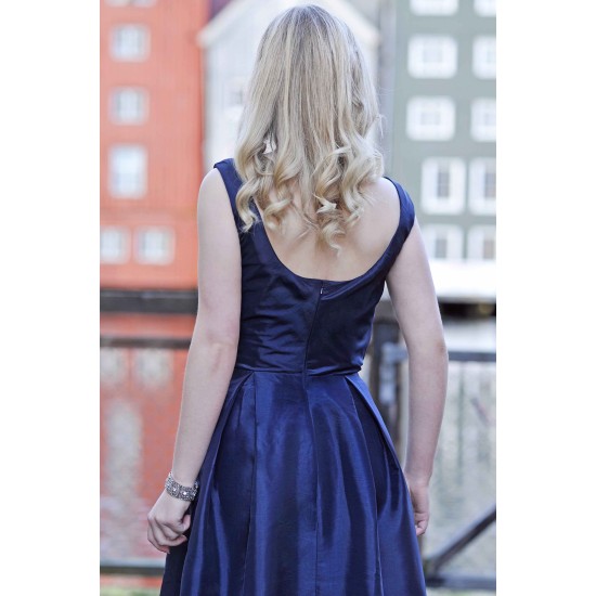 A-line Small Round Collar Knee Length Charmuse Bridesmaid Dress