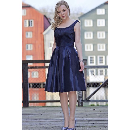 A-line Small Round Collar Knee Length Charmuse Bridesmaid Dress