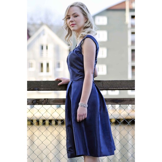 A-line Small Round Collar Knee Length Charmuse Bridesmaid Dress