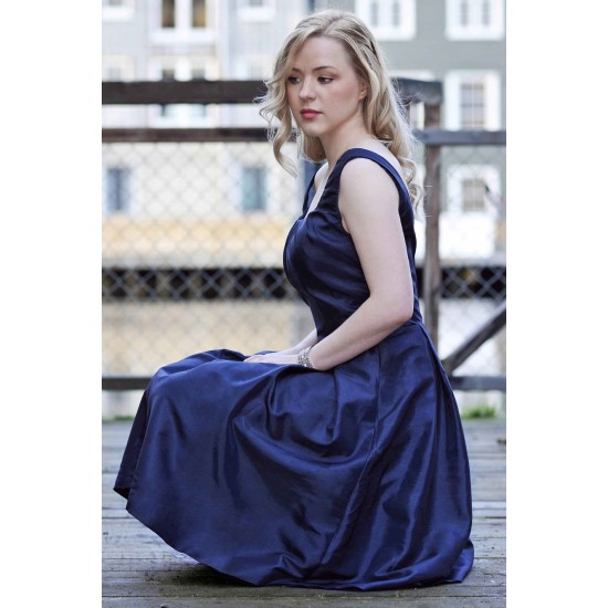 A-line Small Round Collar Knee Length Charmuse Bridesmaid Dress