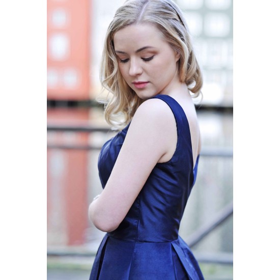 A-line Small Round Collar Knee Length Charmuse Bridesmaid Dress