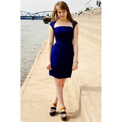 Sheath Wide Straps Knee Length Chiffon Backless Bridesmaid Dress