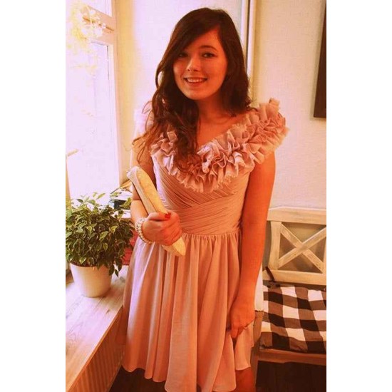 A-line Off-the-shoulder Knee Length Chiffon Bridesmaid Dress