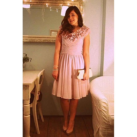 A-line Off-the-shoulder Knee Length Chiffon Bridesmaid Dress