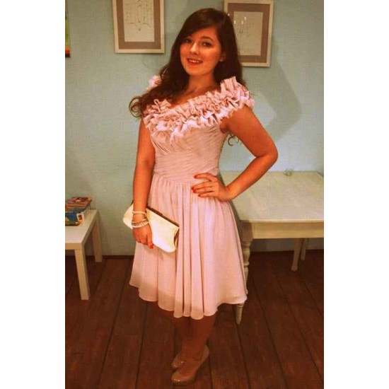 A-line Off-the-shoulder Knee Length Chiffon Bridesmaid Dress