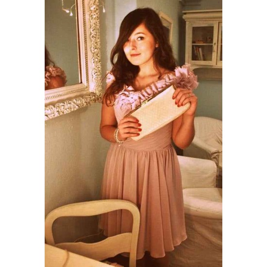 A-line Off-the-shoulder Knee Length Chiffon Bridesmaid Dress