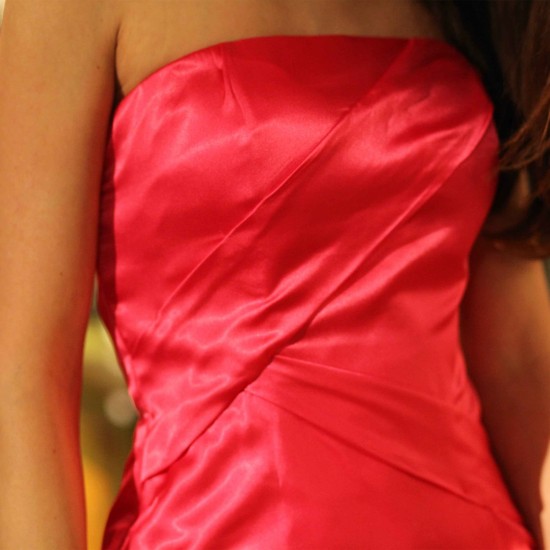 Sheath Strapless Knee Length Chiffon Sleeveless Bridesmaid Dress