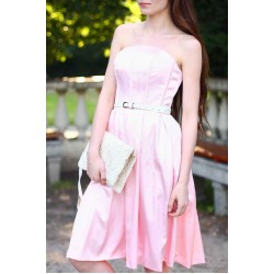 A-line Strapless Knee Length Chiffon Belt Bridesmaid Dress