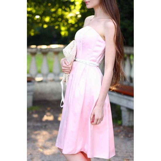 A-line Strapless Knee Length Chiffon Belt Bridesmaid Dress