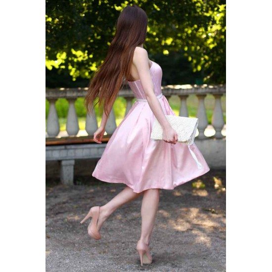 A-line Strapless Knee Length Chiffon Belt Bridesmaid Dress