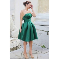 A-line Strapless Knee Length Charmuse Sleeveless Bridesmaid Dress