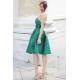 A-line Strapless Knee Length Charmuse Sleeveless Bridesmaid Dress
