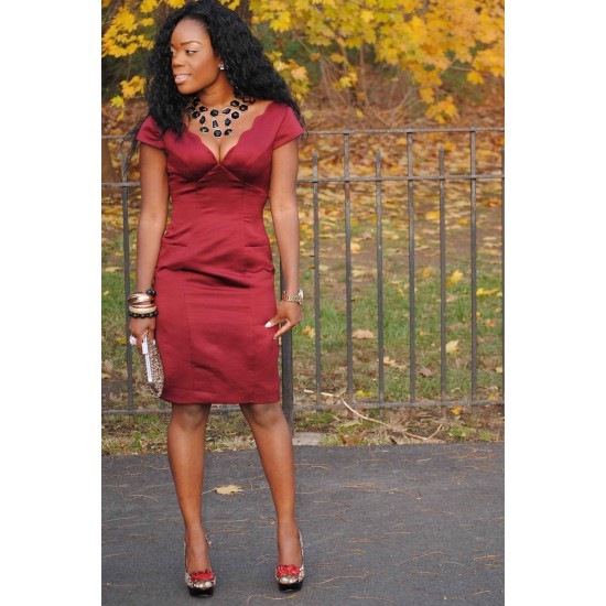Sheath V-neck Knee Length Short Sleeves Bridesmaid Dress