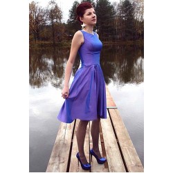 A-line Small Round Collar Knee Length Charmuse Bridesmaid Dress