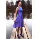 A-line Small Round Collar Knee Length Charmuse Bridesmaid Dress