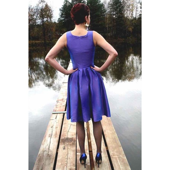 A-line Small Round Collar Knee Length Charmuse Bridesmaid Dress