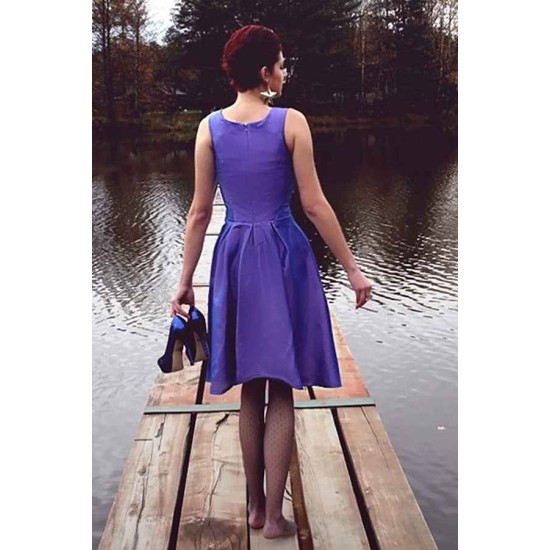 A-line Small Round Collar Knee Length Charmuse Bridesmaid Dress