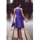 A-line Small Round Collar Knee Length Charmuse Bridesmaid Dress