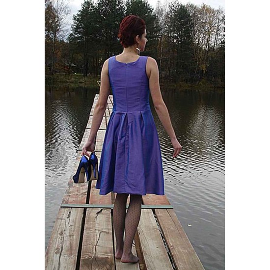 A-line Small Round Collar Knee Length Charmuse Bridesmaid Dress