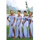 Lavender Off-the-shoulder Column Chiffion Long Bridesmaid Dress
